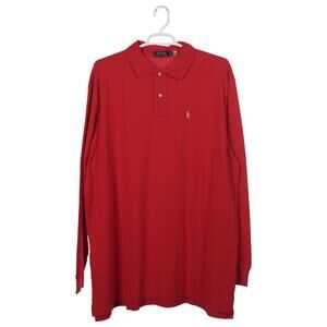 NWOT Polo Ralph Lauren Polo Shirt 2XLT Red Cotton Mesh Yellow Pony Long Sleeve